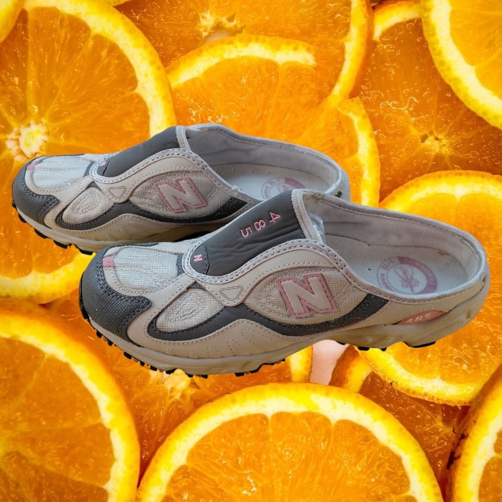 New Balance 485 Women Grey Pink Slip On Sneaker Mules Clogs CWS485DR Size 9.5